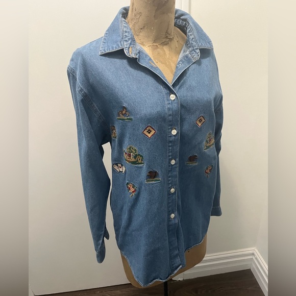 VINTAGE Jean Button-Up shirt w/ embroidery - Picture 16 of 16